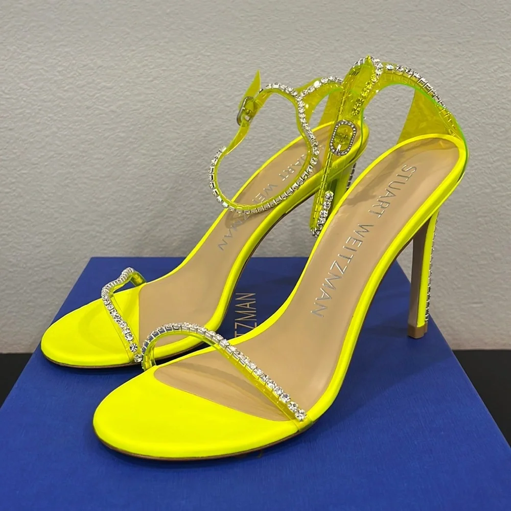 Neon Yellow Stuart Weizman Crystal Heels- NWT - Picture 3 of 8